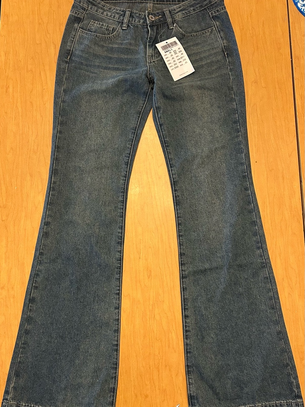 Brandy Millville, John Galt Low Rise Flared Jeans in Medium Blue
